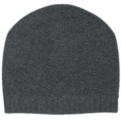 Ribbed Hem Hat - 100% Cashmere - Melange Dark Grey